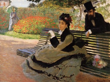 クロード・モネ Painting - 庭のベンチに座るビーチ 別名カミーユ・モネ クロード・モネ